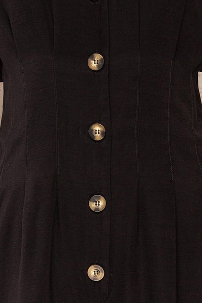 Izola Black Pleated Button-Up Romper | La petite garçonne details