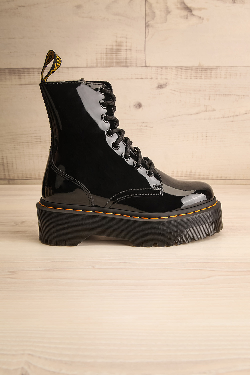 Jadon Black Patent Dr. Martens Platform Boots | La petite garçonne side view