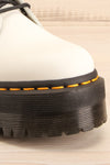 Jadon White Polished Platform Boots | La petite garçonne front close-up