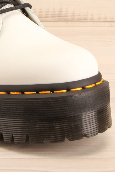 Jadon White Polished Platform Boots | La petite garçonne front close-up