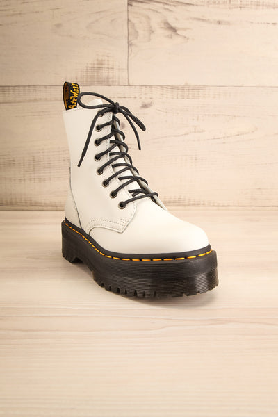 Jadon White Polished Platform Boots | La petite garçonne front view
