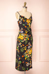 Jaelle Floral Print Cowl Neck Midi Dress w/ Side Slit | Boutique 1861 side view