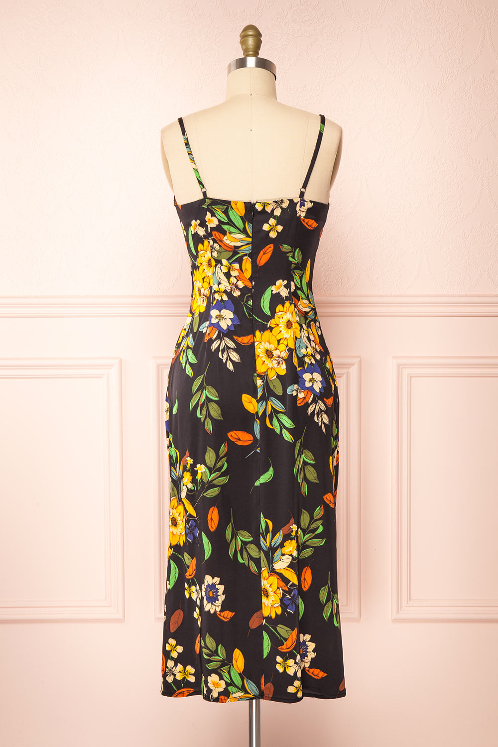 Jaelle Floral Print Cowl Neck Midi Dress w/ Side Slit | Boutique 1861 back view 