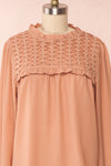 Jailene Blush Pink Chiffon Blouse with Pearls front close up | Boutique 1861