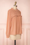 Jailene Blush Pink Chiffon Blouse with Pearls side view | Boutique 1861