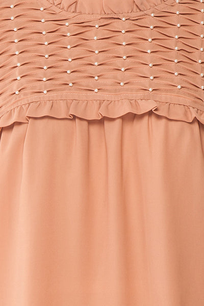 Jailene Blush Pink Chiffon Blouse with Pearls fabric detail | Boutique 1861