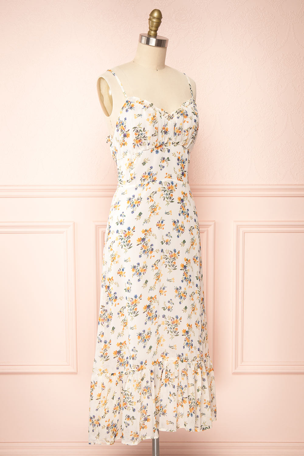Janaina Floral Midi Dress w/ Ruffles | Boutique 1861 side view