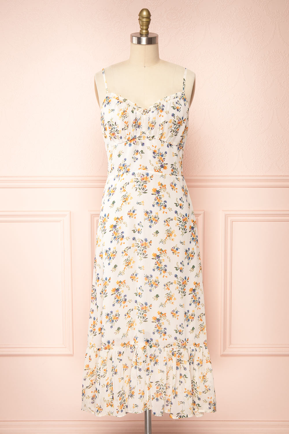 Janaina Floral Midi Dress w/ Ruffles | Boutique 1861 front view