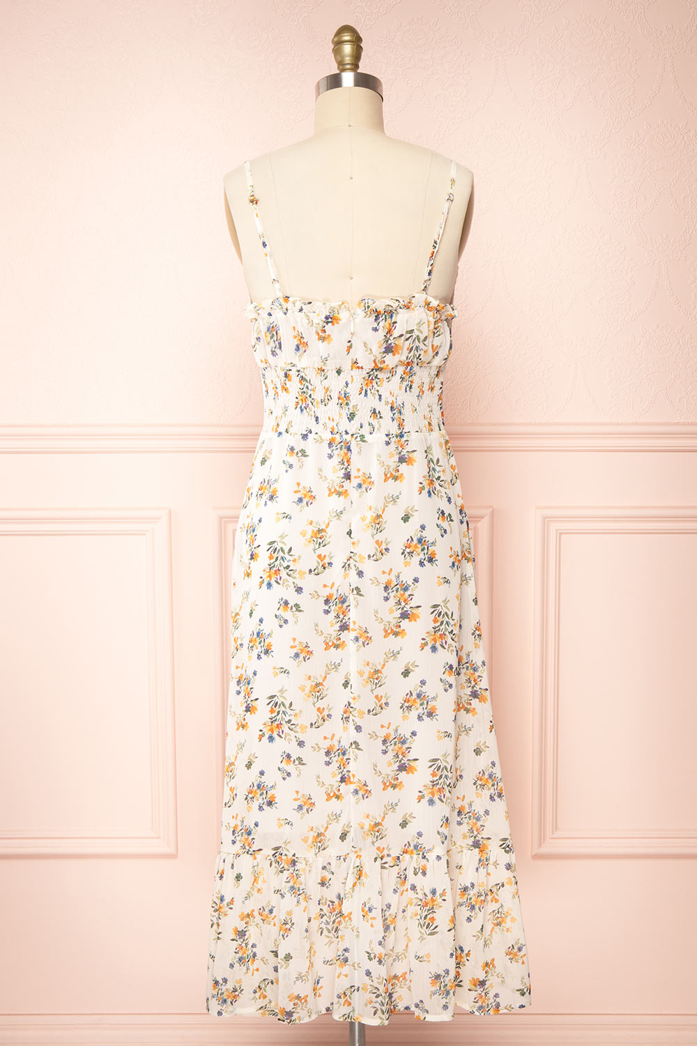 Janaina Floral Midi Dress w/ Ruffles | Boutique 1861 back view