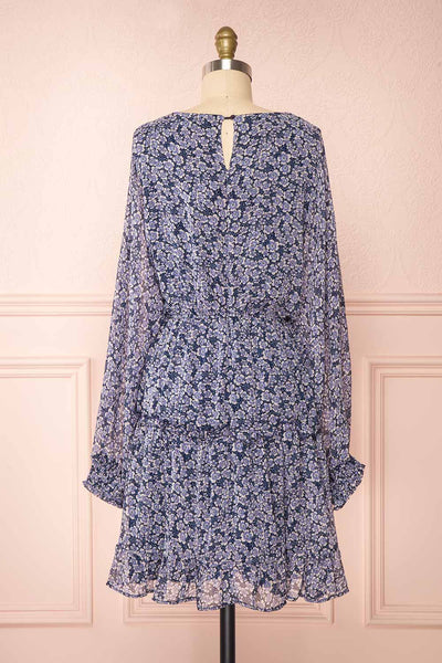 Janetia Blue Long Sleeve A-Line Dress | Boutique 1861 back view