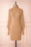 Janick Beige Ribbed Turtleneck Fitted Dress | Boutique 1861