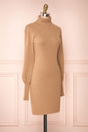 Janick Beige Ribbed Turtleneck Fitted Dress | Boutique 1861 side view