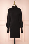 Janick Black Ribbed Turtleneck Fitted Dress | Boutique 1861 front view