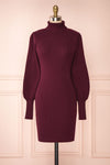 Janick Burgundy Ribbed Turtleneck Fitted Dress | Boutique 1861