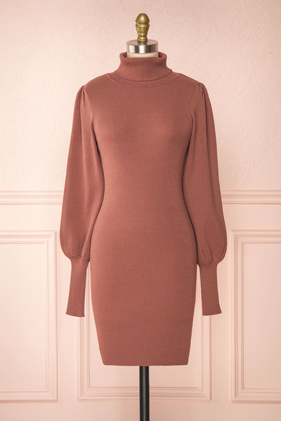 Janick Pink Ribbed Turtleneck Fitted Dress | Boutique 1861 front view