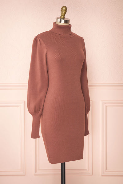 Janick Pink Ribbed Turtleneck Fitted Dress | Boutique 1861 side view