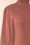 Janick Pink Ribbed Turtleneck Fitted Dress | Boutique 1861 side close-up