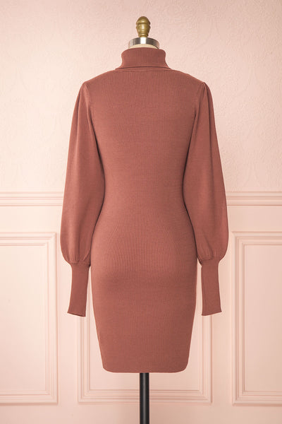 Janick Pink Ribbed Turtleneck Fitted Dress | Boutique 1861 back view