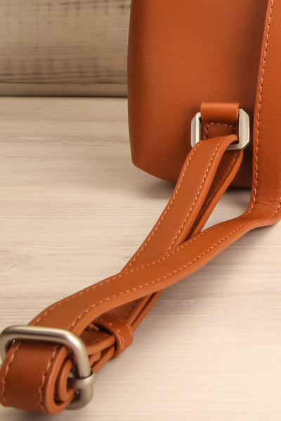 Janik Cognac Pixie Mood Faux-Leather Backpack strap close-up | La Petite Garçonne