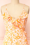 Janis Orange Floral Midi Wrap Dress | Boutique 1861 front close-up