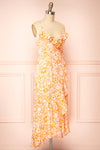 Janis Orange Floral Midi Wrap Dress | Boutique 1861  side view