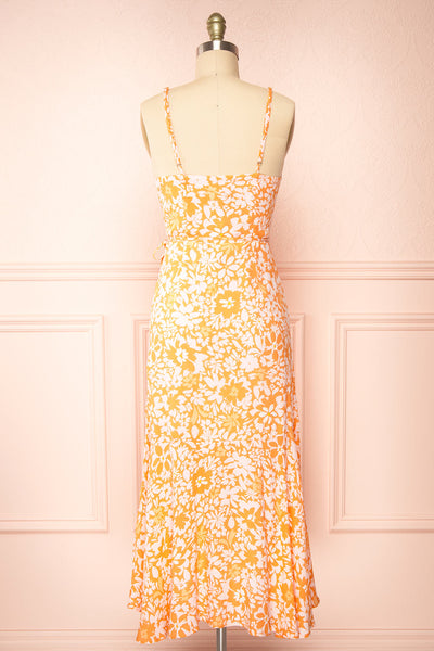 Janis Orange Floral Midi Wrap Dress | Boutique 1861 back view