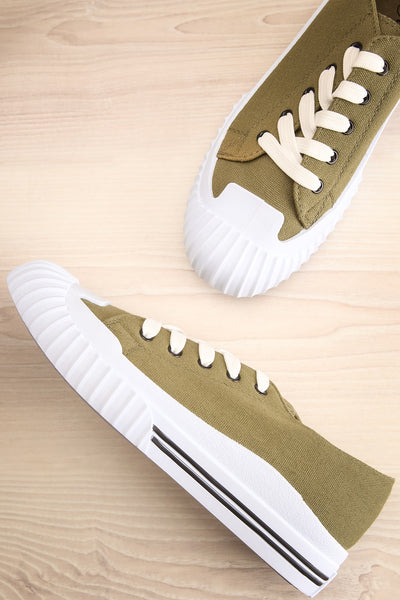 Jappy Green Canvas Lace-Up Sneakers | La petite garçonne flat view
