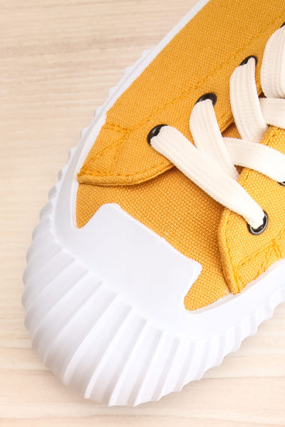 Jappy Mustard Canvas Lace-Up Sneakers | La petite garçonne flat close-up