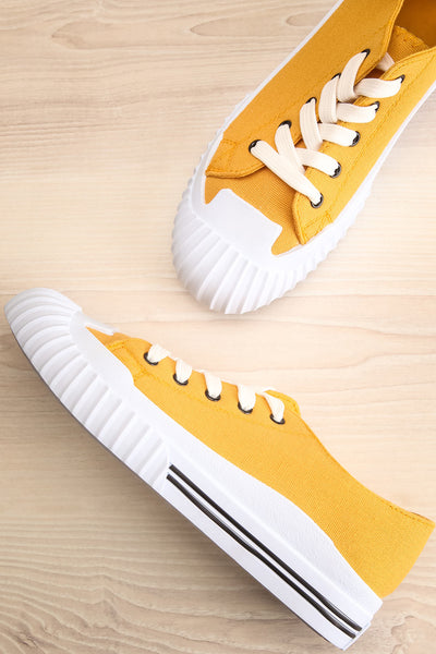 Jappy Mustard Canvas Lace-Up Sneakers | La petite garçonne flat view