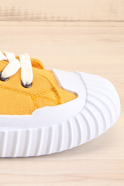 Jappy Mustard Canvas Lace-Up Sneakers | La petite garçonne side close-up