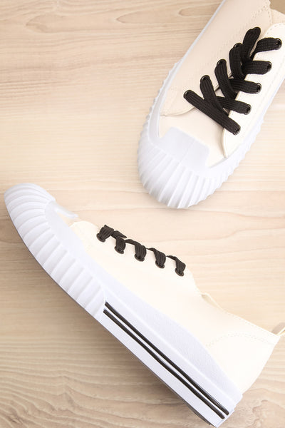 Jappy White Canvas Lace-Up Sneakers | La petite garçonne flat view