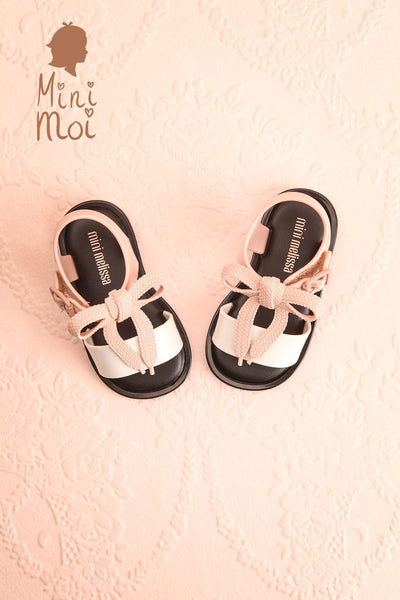 Japy Mini Pink & Black Bow Kids Sandals | Boutique 1861