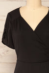 Jaurel Black Short Sleeve Wrap Dress | La petite garçonne front close-up