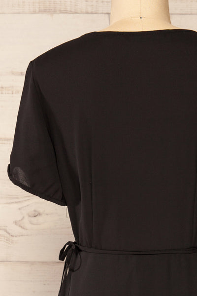 Jaurel Black Short Sleeve Wrap Dress | La petite garçonne back close-up
