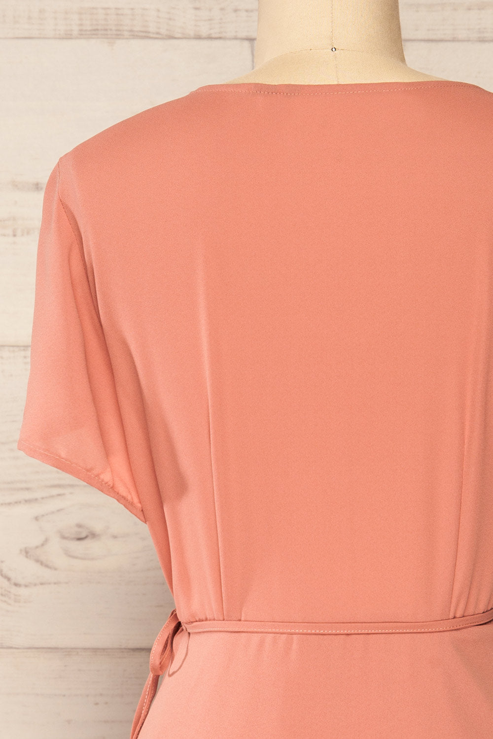 Jaurel Dusty Pink Short Sleeve Wrap Dress | La petite garçonne back close-up