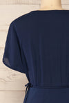 Jaurel Navy Short Sleeve Wrap Dress | La petite garçonne back close-up