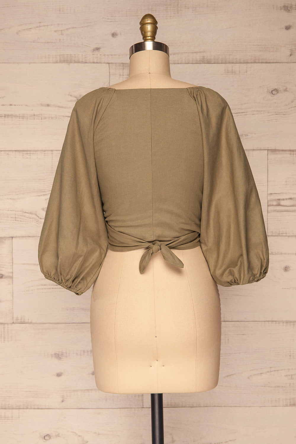 Jawor Khaki Knotted Crop Top | La petite garçonne back view