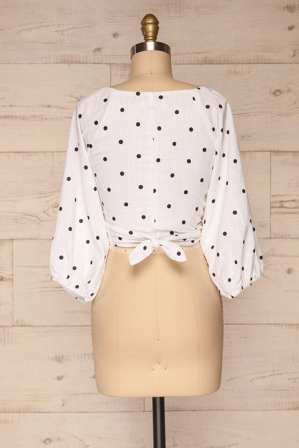 Jawor White Polka Dot Knotted Crop Top | La petite garçonne back view