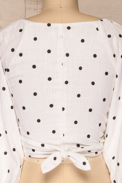 Jawor White Polka Dot Knotted Crop Top | La petite garçonne back close-up