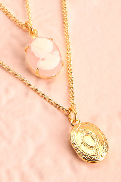 Jean Harlow Golden Cameo & Locket Pendant Necklace | Boutique 1861 2