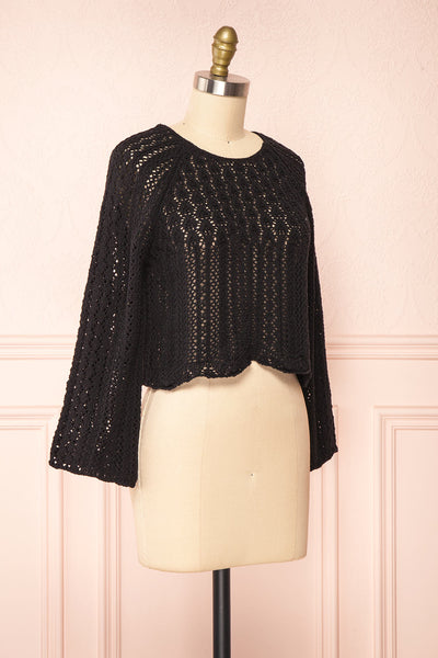 Jehann Black Long Sleeve Knitted Crop Top | La petite garçonne side view