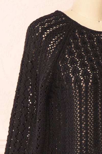 Jehann Black Long Sleeve Knitted Crop Top | La petite garçonne side close-up