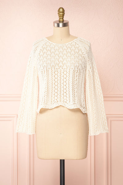 Jehann Ivory Long Sleeve Knitted Crop Top | La petite garçonne front view