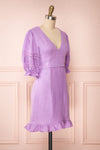 Jeneva Lilac Short Dress w/ Ruffles | Boutique 1861 side view