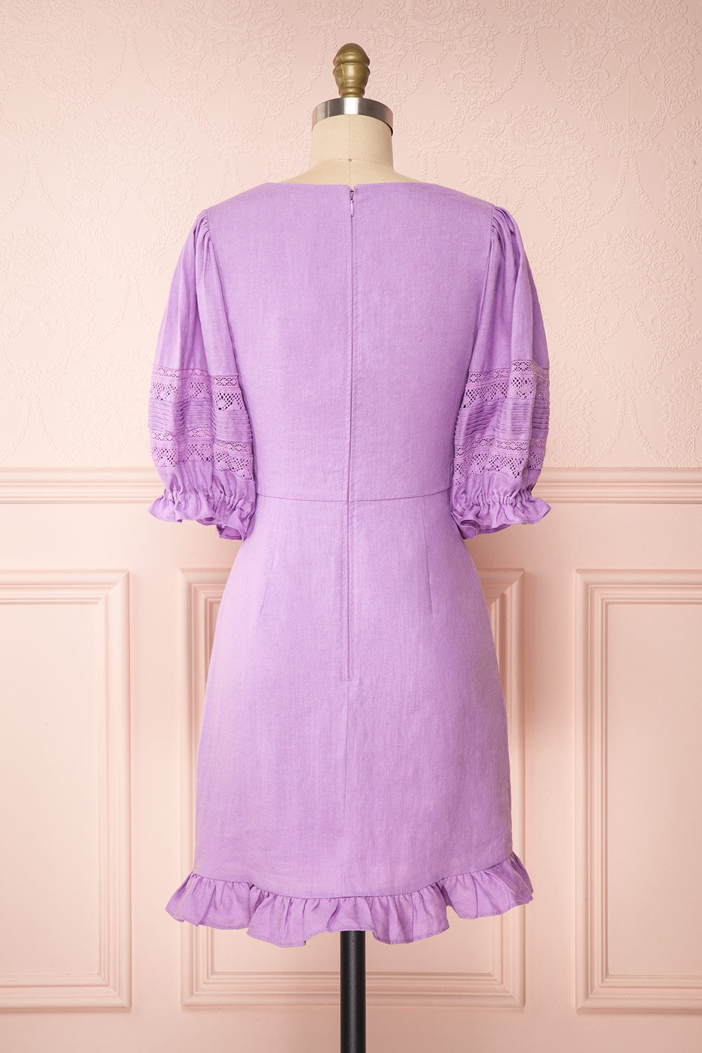 Jeneva Lilac Short Dress w/ Ruffles | Boutique 1861 back view 