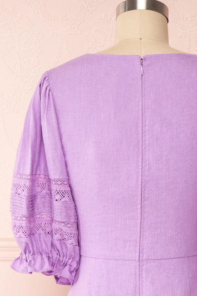 Jeneva Lilac Short Dress w/ Ruffles | Boutique 1861 back close-up