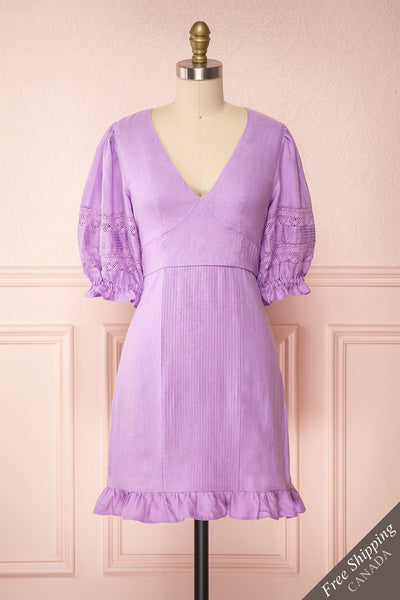 Jeneva Lilac Short Dress w/ Ruffles | Boutique 1861