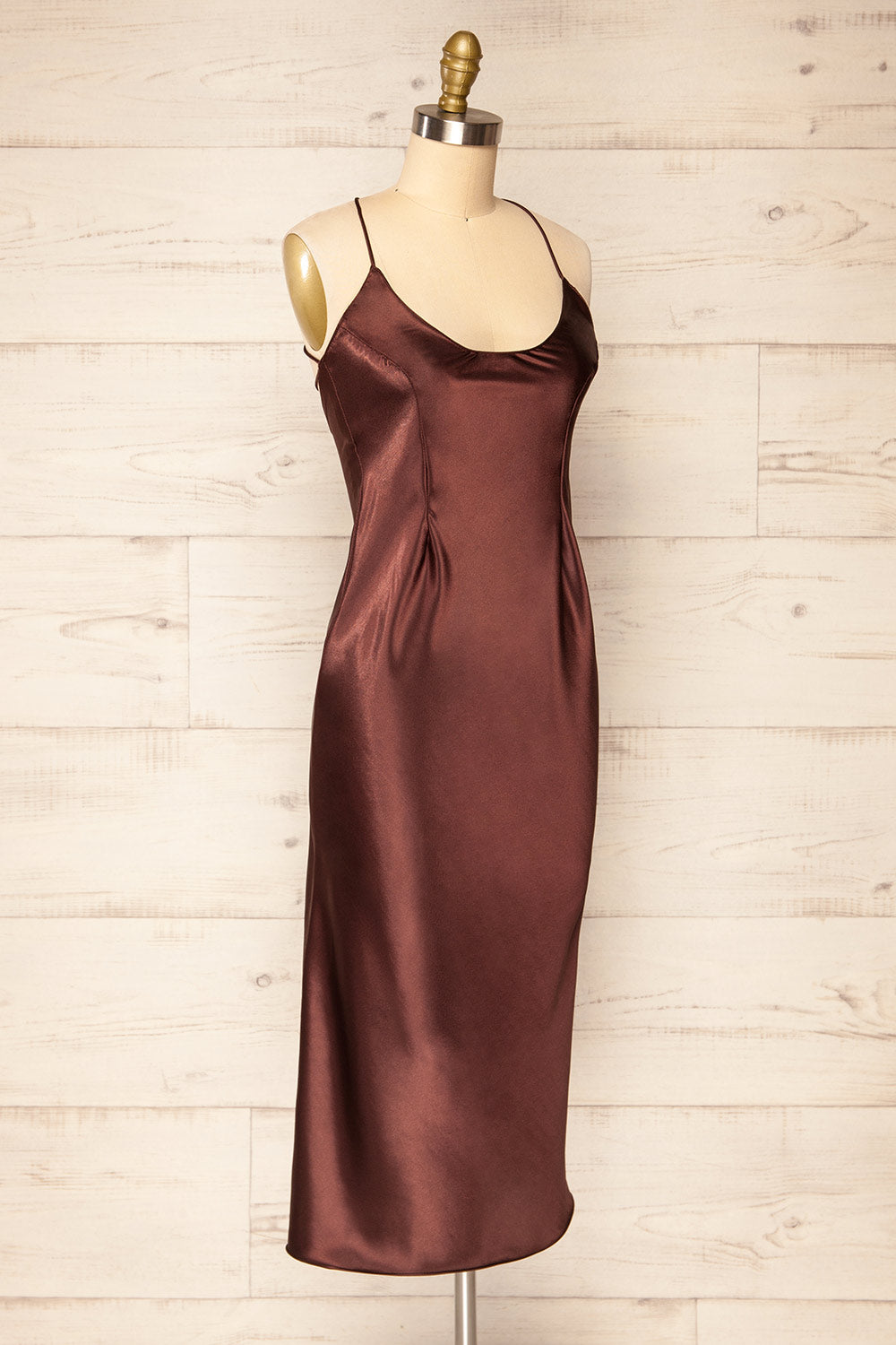 Jena Brown Backless Satin Maxi Dress | Arti Gogna | La petite garçonne side view