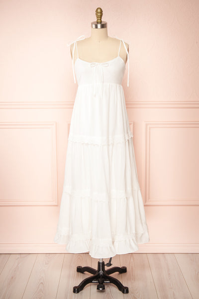 Jennalou Sleeveless Tiered White Midi Dress | Boutique 1861 front view