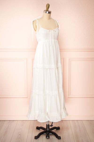 Jennalou Sleeveless Tiered White Midi Dress | Boutique 1861 side view
